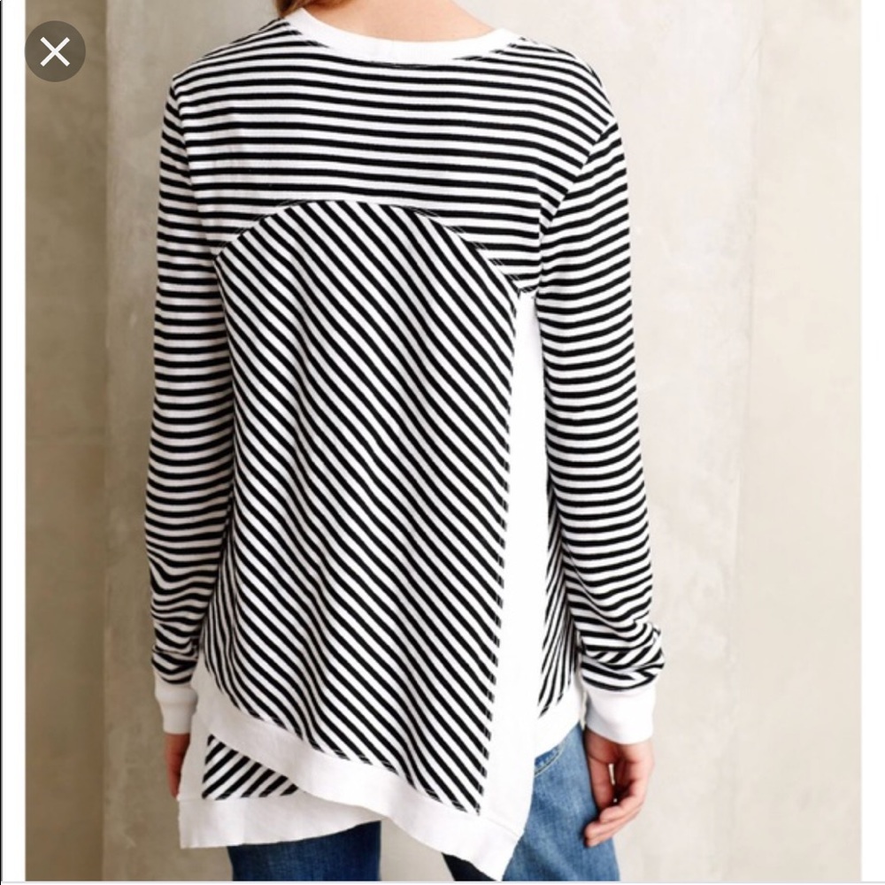 Anthro | Left of Center Black and White Striped Pullover Top, Sz. M
